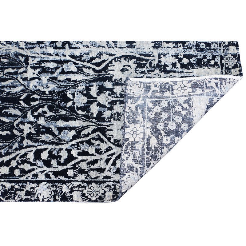 Hand Knotted Area Rug in Grey And Charcoal, Rectangle 10' x 14'