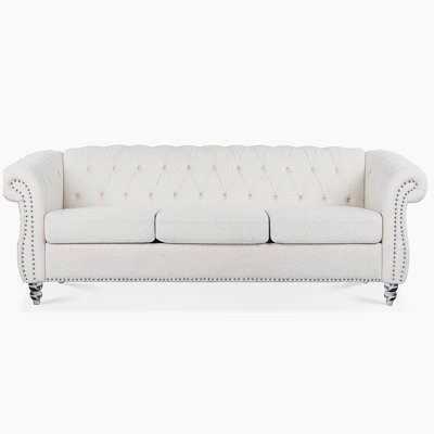 84.65" Rolled Arm Chesterfield 3 Seater Sofa