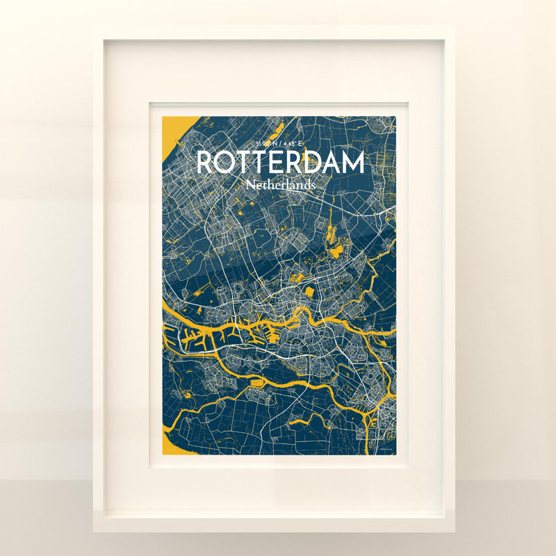 «Rotterdam City Map», impression, H 24 po x l 18 po, Bleu / Jaune