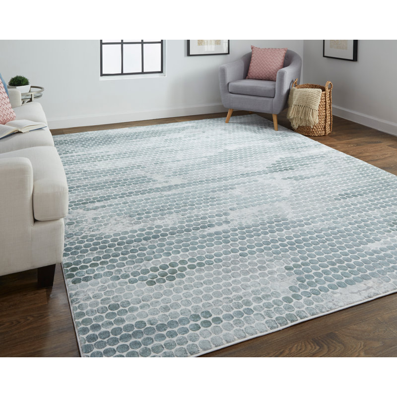Tapis bleu sarcelle à pois Aybek Aybek, Rectangle 5 pi 3 po x 7 pi 6 po