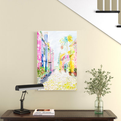 Watercolor Charleston Rainbow Row Houses UV-Resistant Canvas Painting Print 