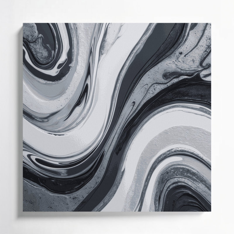 Abstrait art fluide sur toile gris 87, H 8 po x l 8 po