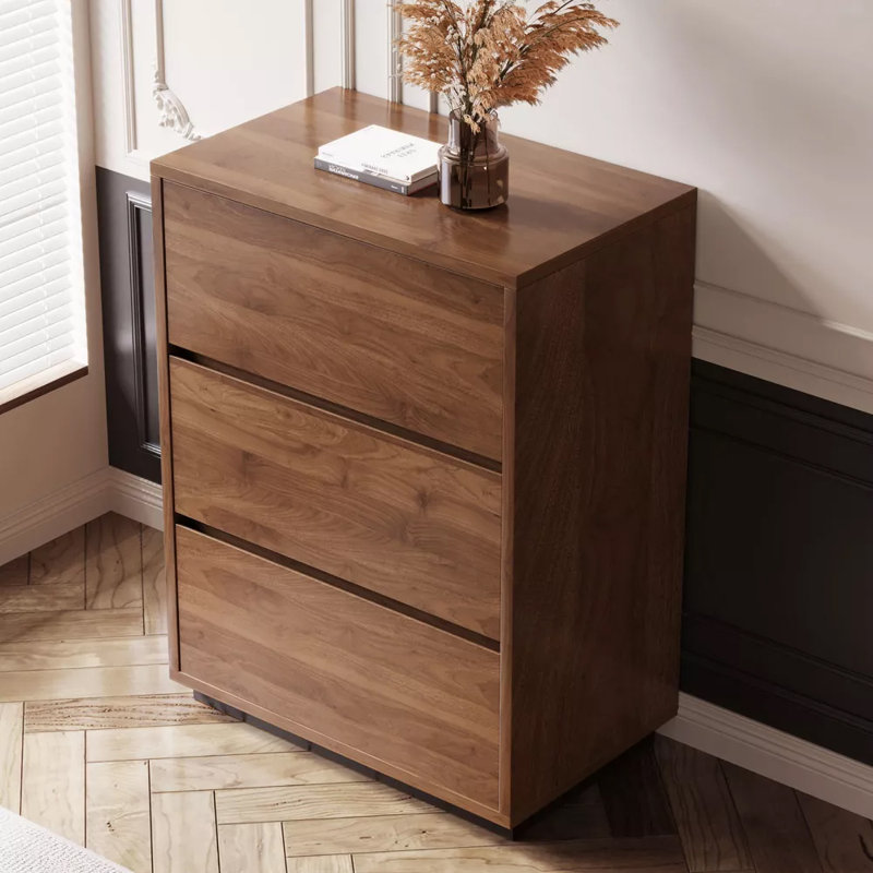 23.62" Decorative Storage Cabinet With 3 Drawers,Walnut Bedside Table for Bedroom