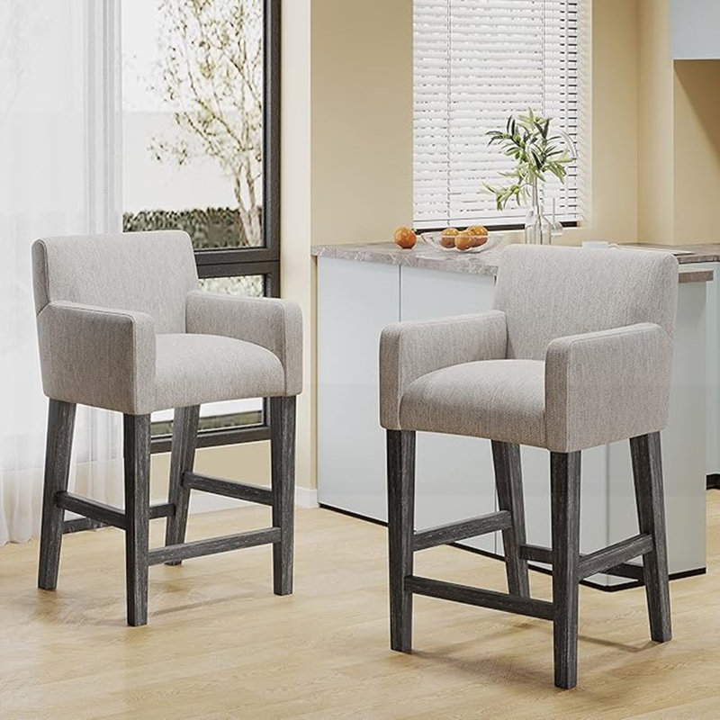 Tabouret de comptoir rembourré de 26 po, Gris clair / gris, 2