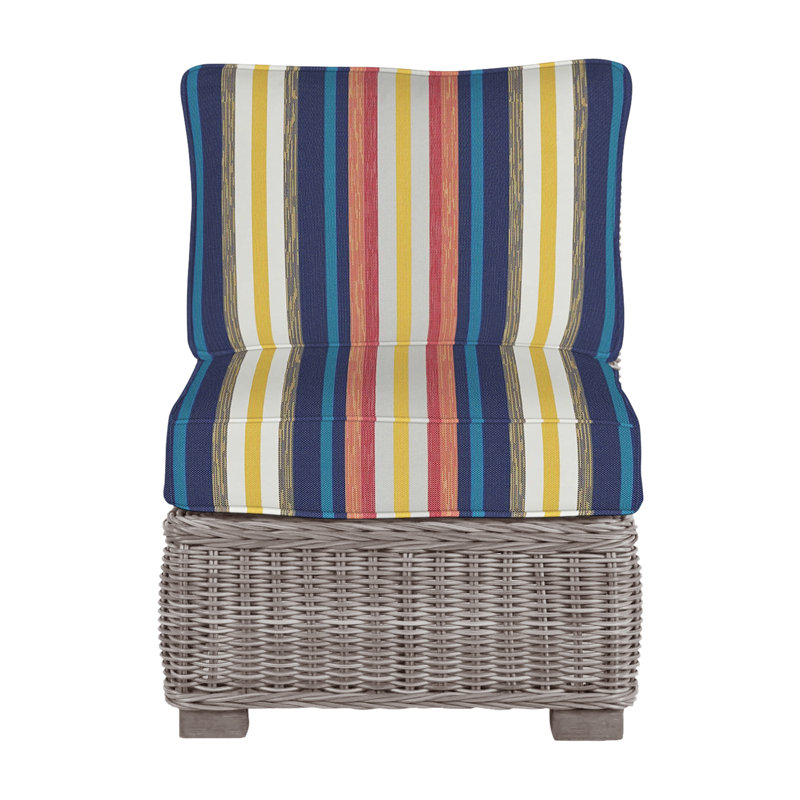 Rustic Woven Sectional Slipper Chair, Rollo Chambray InsideOut® Linen, Welt, Oyster