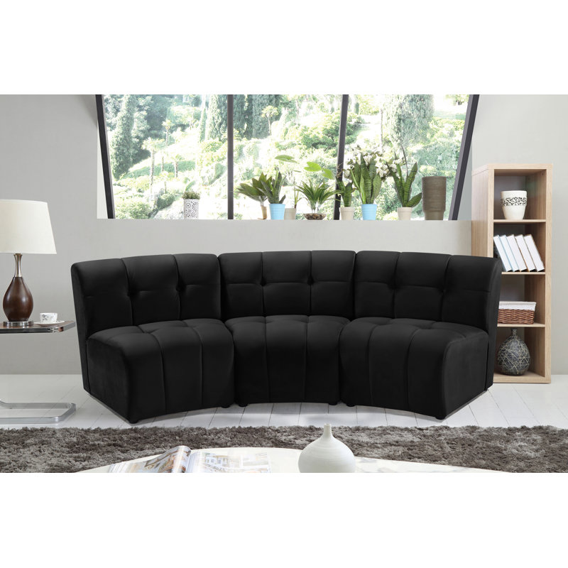 Jedson 96" Wide Velvet Symmetrical Corner Sectional, Black Velvet