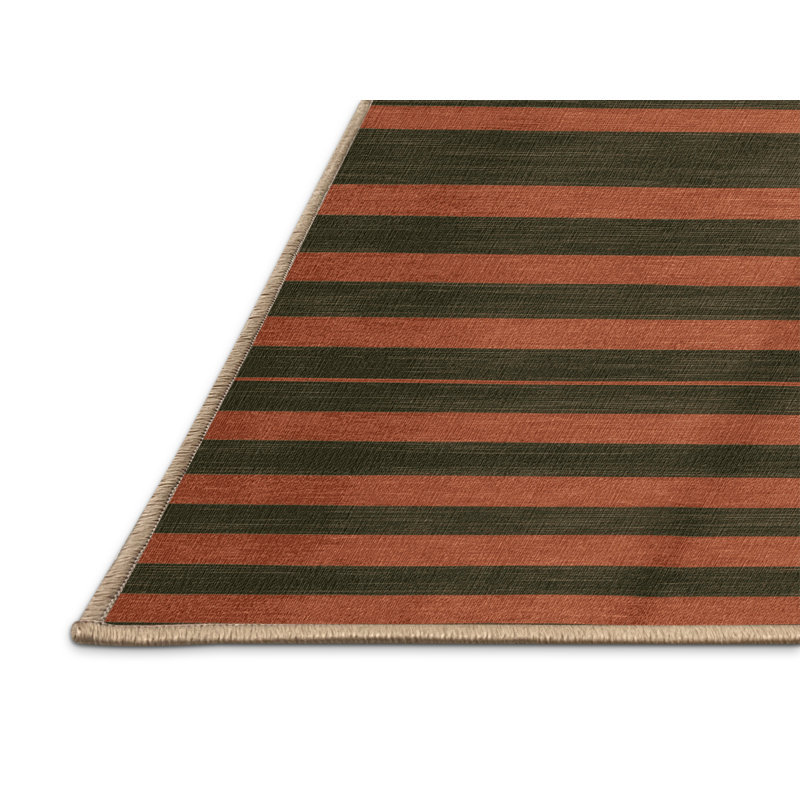 Machine Washable Horizontal Stripes Brown Area Rug, Rectangle 2' x 3'