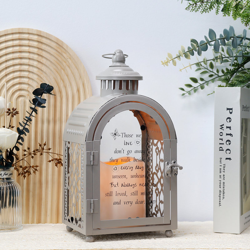 Trinx 11''H Memorial Remembrance Lantern with Commemorative Poems, Grey