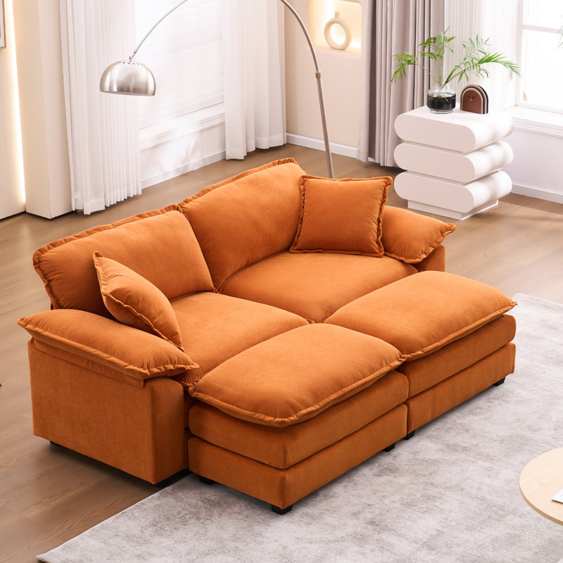 Ariaha 84.6'' Oversized Modular Combo Sofa with Ottoman, Orange Velvet