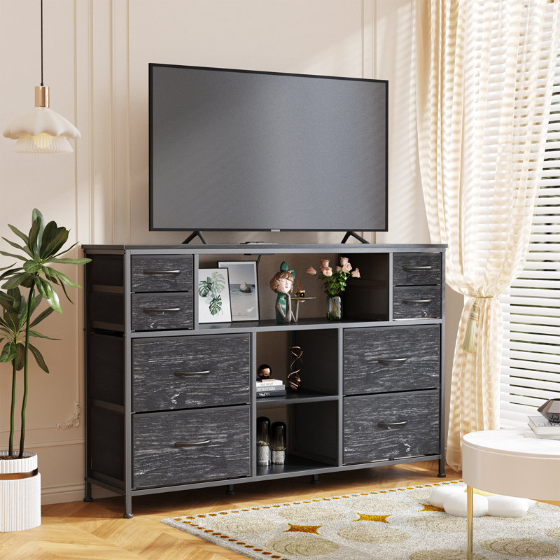 Meuble télé pour téléviseur de 55 po avec station de charge et lumières DEL, Noir