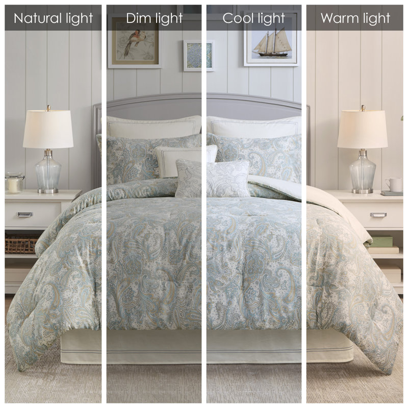 Ivory Cotton Queen Comforter Set with Paisley Print