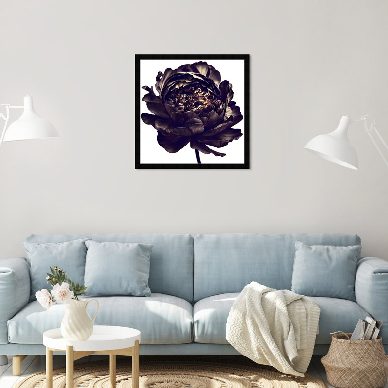 Pivoine noire - cadre photo, Cadre noir, H 26 po x l 26 po