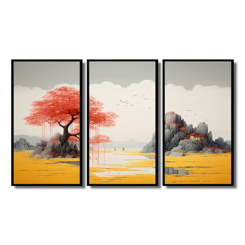 Sheena - Lake House, ensemble d'art mural, Cadre flottant noir, H 40 po x l 60 po x P 1 po