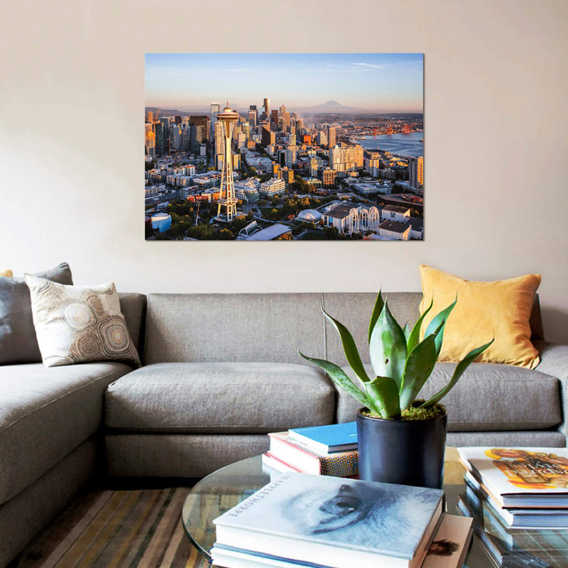 «Space Needle and Skyline, Seattle» par Matteo Colombo - Estampe numérique sur toile tendue avec châssis