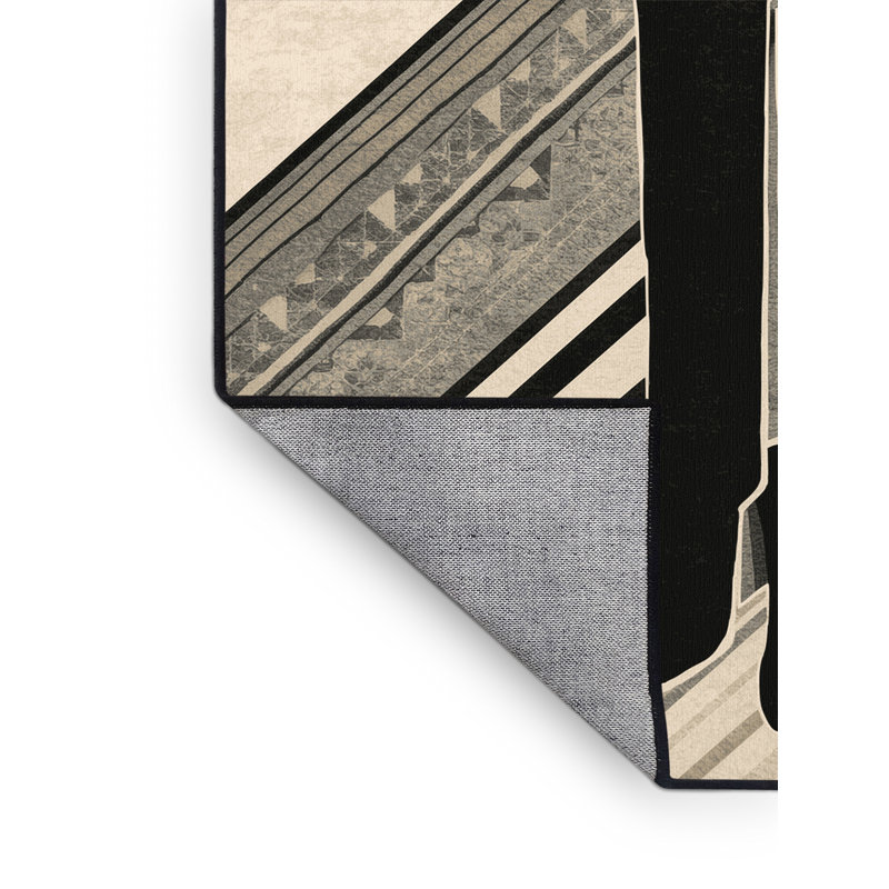 Tapis beige lavable à la machine à motif géométrique art déco Benson, 8 x 12