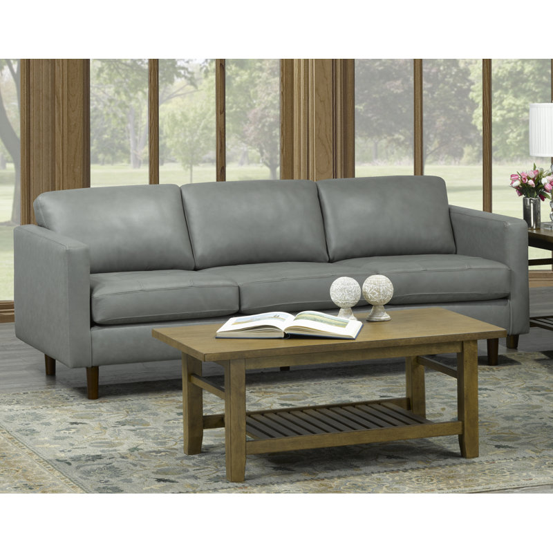 Lassen Upholstered 88'' Sofa, Gray Genuine Leather