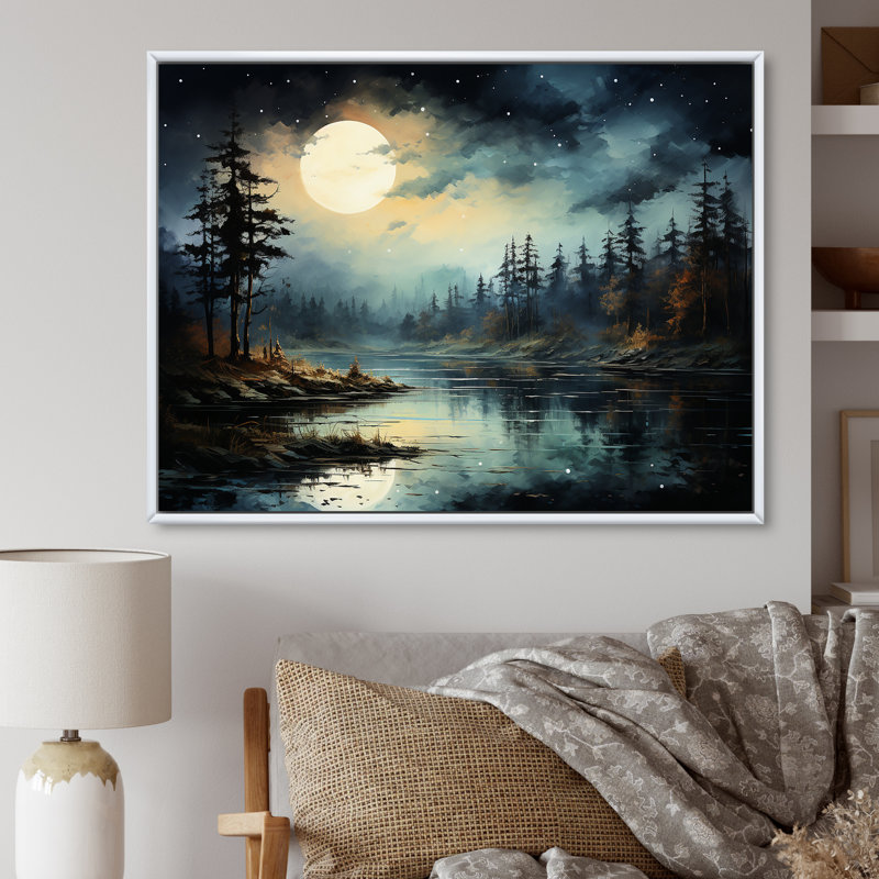Magical Forest Moons Melody - Minimalisme, art mural, Cadre flottant blanc, H 34 po x l 44 po x P 1,5 po