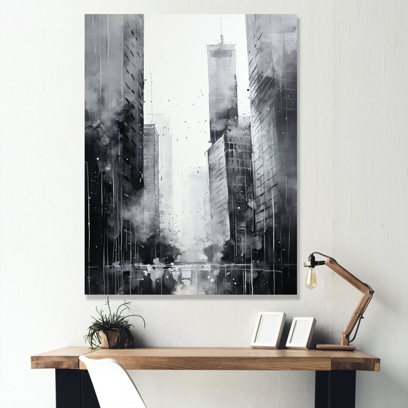 «Ebony Edifices Skyscraper City», reproduction sur toile, H 32 po x l 24 po x P 1 po, Toile tendue
