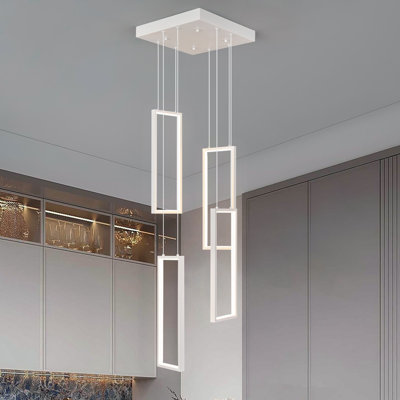 Modern Kitchen Island Dimmable Pendant Light Fixture Led Pendant Lights Rectangular Chandelier Staircase Large Chandelier Lobby Living Room Foyer High Ceiling Chandeliers(4 Light)