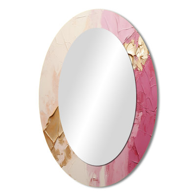 Pink Gold Minimalism Poteries I - Large Oval Wall Mirror On Metal
