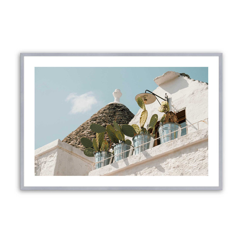 Motif de cactus, dans un cadre brossé, H 12,25 po x l 15,25 po x P 1,25 po, Cadre simple en chrome poli poli