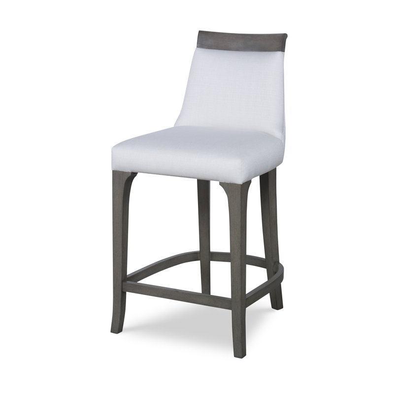 Mira Upholstered Stool with Solid Wood Frame, Greige, White