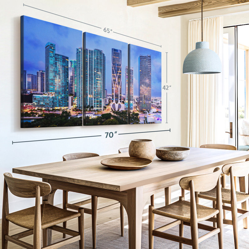 «Miami Downtown Skyline Aérien Wall Art» sur toile, H 42 po x l 65 po x P 1,25 po