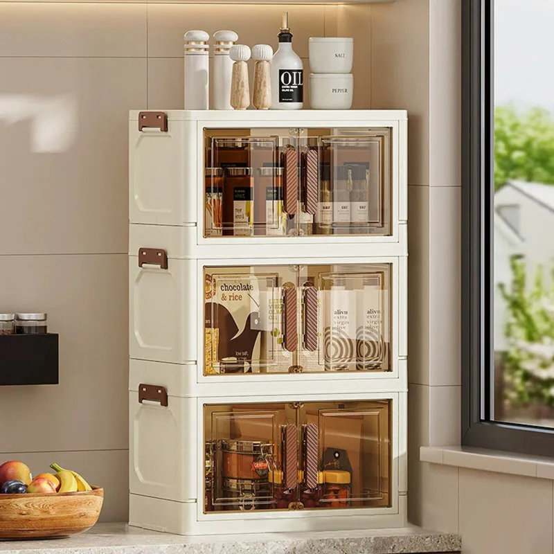 Foldable 3-layer Storage Cabinet - Collapsible Space-saving Organizer With Transparent Doors - Ideal For Home, Bedroom, Bathroom, Wardrobe Storage