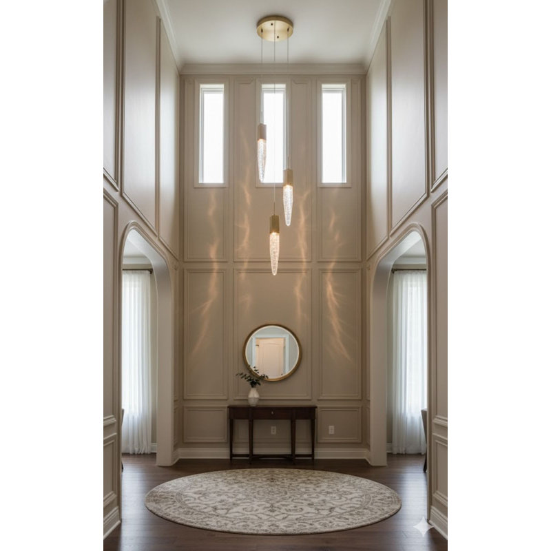 Lustre géométrique unique à 3 lumières avec cristal Megaan, Doré