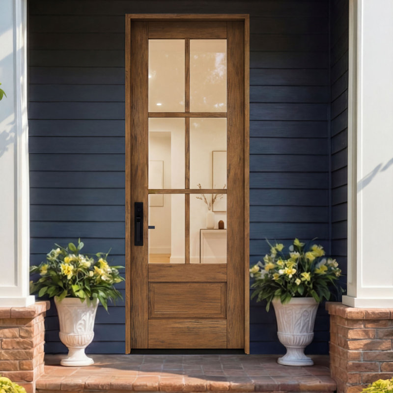 G7506-SW-96 | Porte simple 96 po, extérieur pré-monté RTA, SDL 6 Lite, 3/4 Lite, 1 panneau, bois d'acajou brut