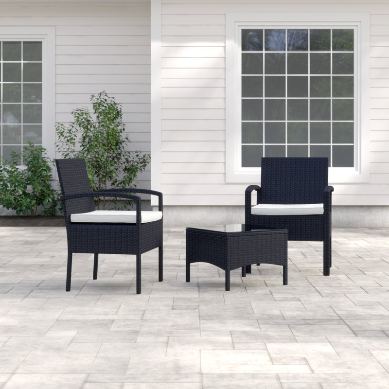 Rossford 2 Seater Rattan Conversation Set, Black