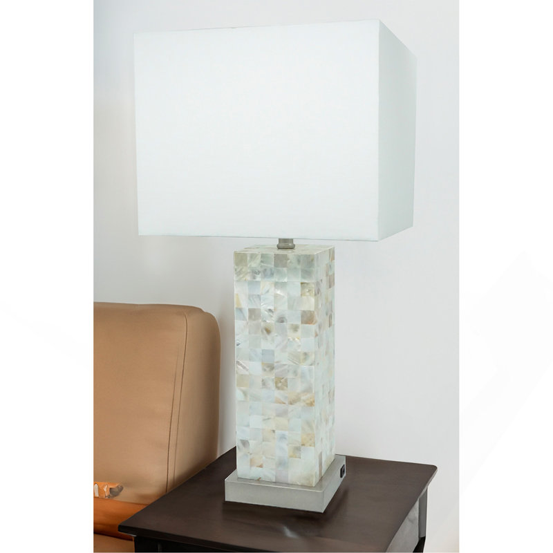 Modern White Chrome-Finished Base Mosaic Pattern 1Pc Table Lamp Soft Diffused Light White Shade