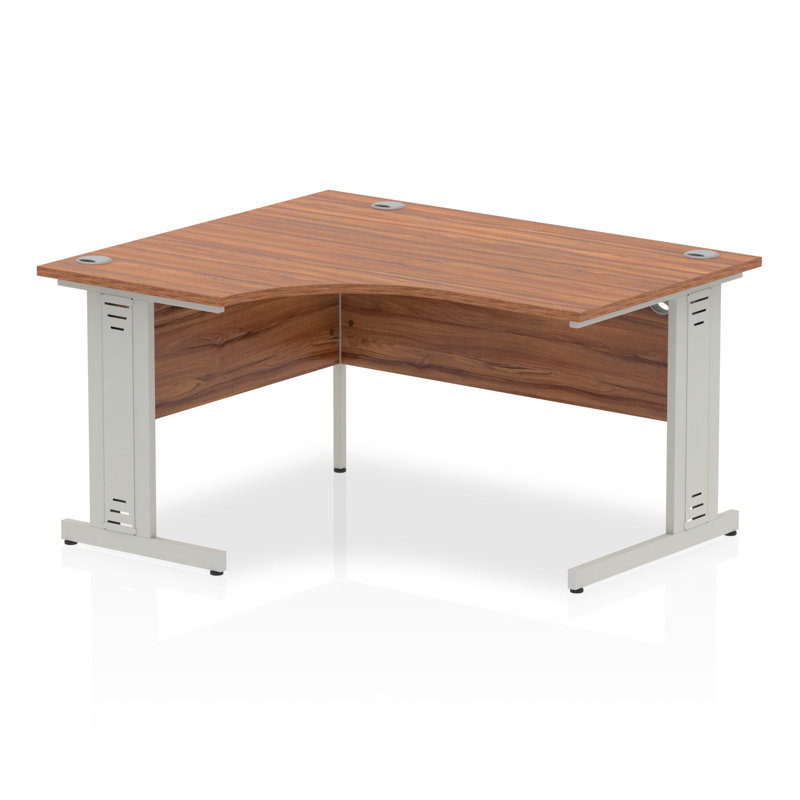 Tibay L-Shaped Metal Base Computer Desk, Silver, Walnut