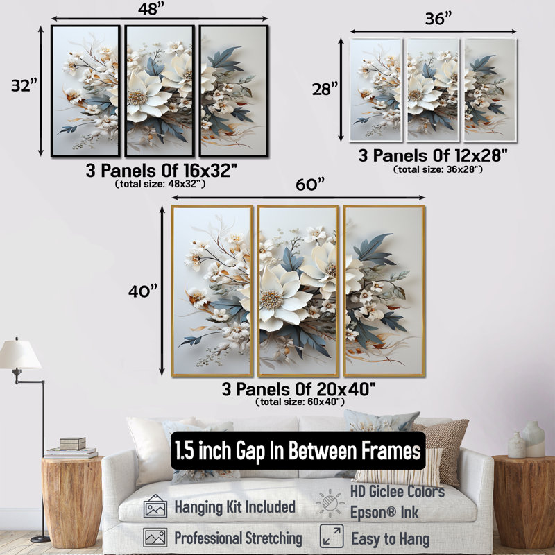 Fleurs saisonnières charme en hiver I - ensemble d'art mural fleurs saisonnières, H 40 po x l 60 po x P 1 po