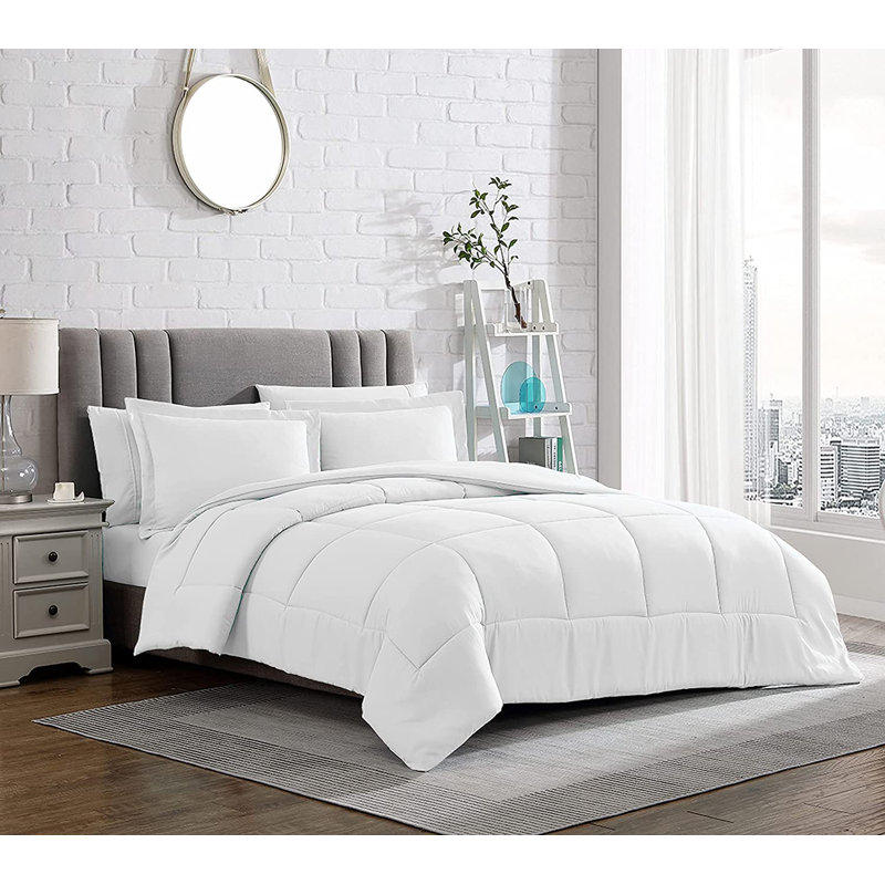 Ensemble d'édredon en microfibre , Édredon pour lit simple + 1 taie décorative stan, Blanc
