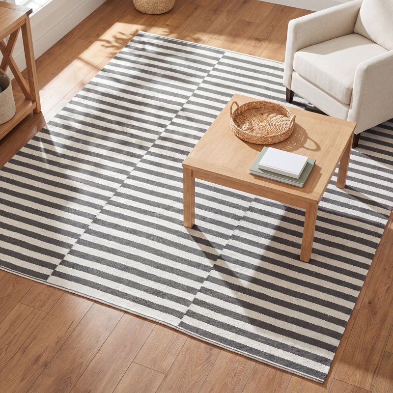 Ilona Cotton Striped Indoor Rug, Square 6'