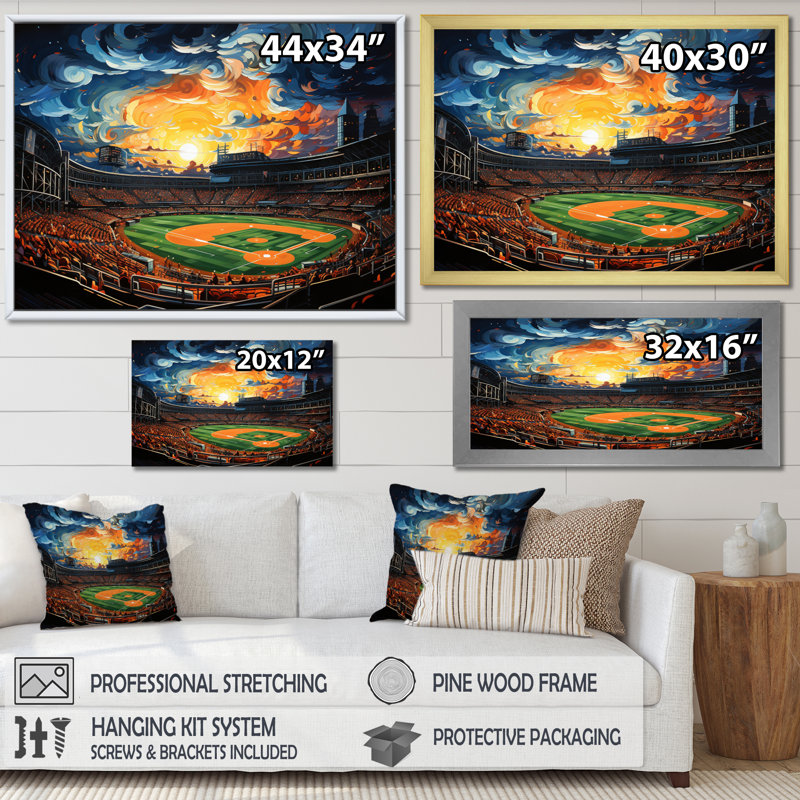 Stades sous les projecteurs I sur toile, Toile tendue, H 12 po x l 20 po x P 1 po