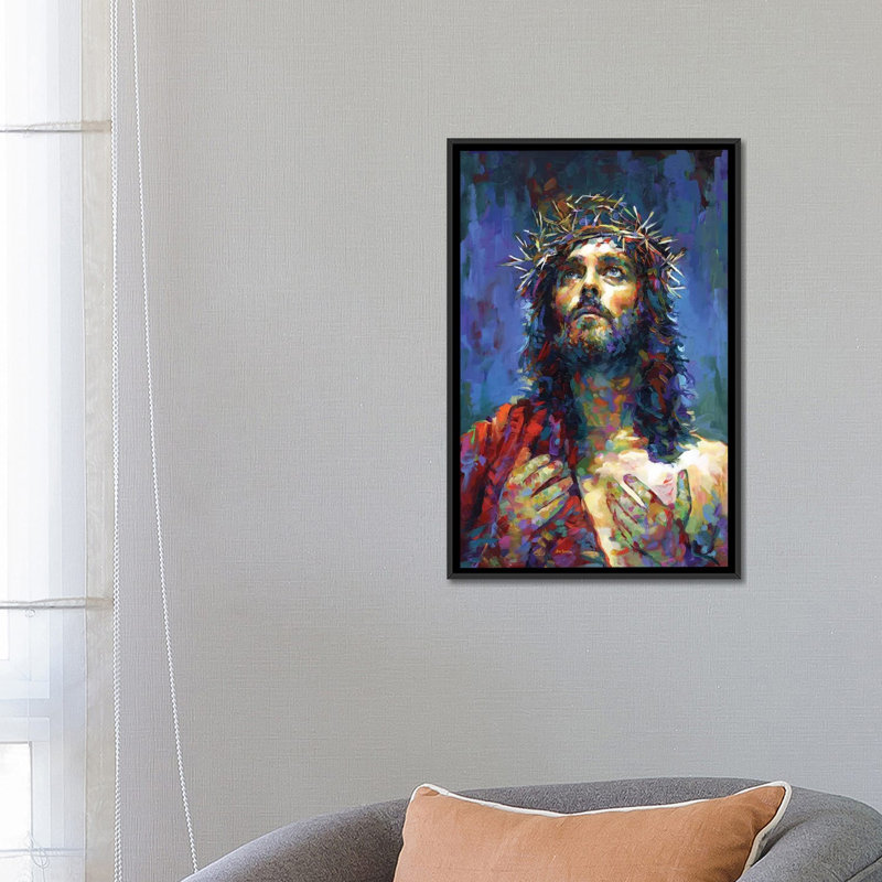 «Jesus Christ» par Leon Devenice - impression d'art graphique, H 26 po x l 18 po x 1,5 po, Toile avec cadre noir