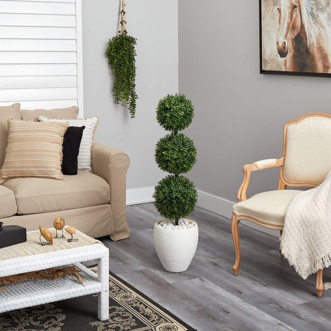 42'' Faux Boxwood Topiary in Clay Planter Primrue