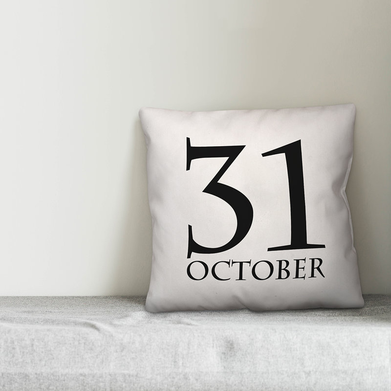  Coussin décoratif 31 octobre, 16 po x 1 po, Blanc, Polyester/ Bourre en polyester