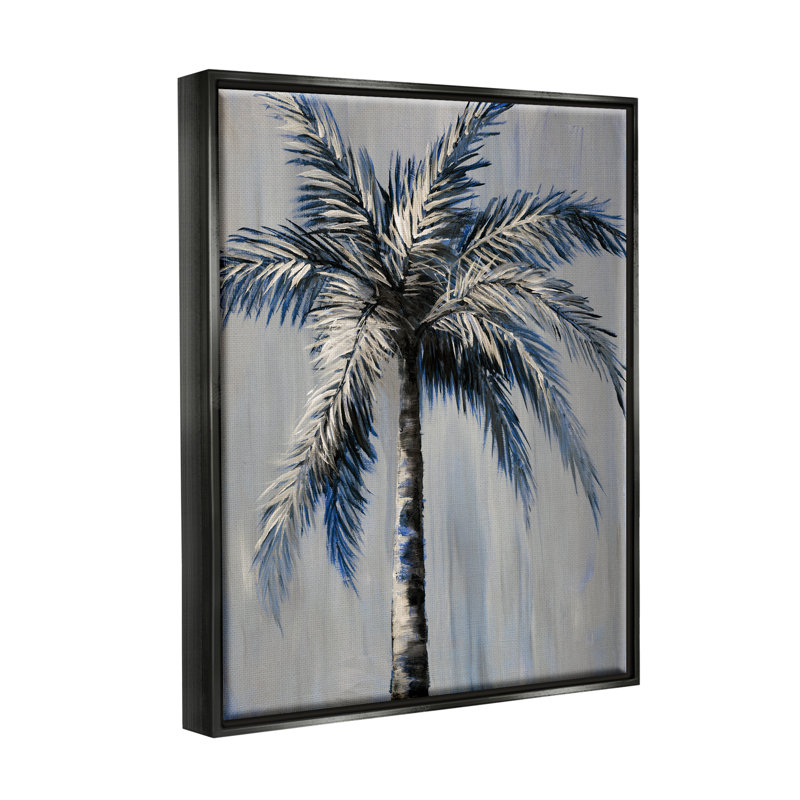 "Bay Isle Home ™", palmier moderne gris encadré par Nan, H 21 po x l 17 po x P 1,7 po, Cadre flottant noir de jais