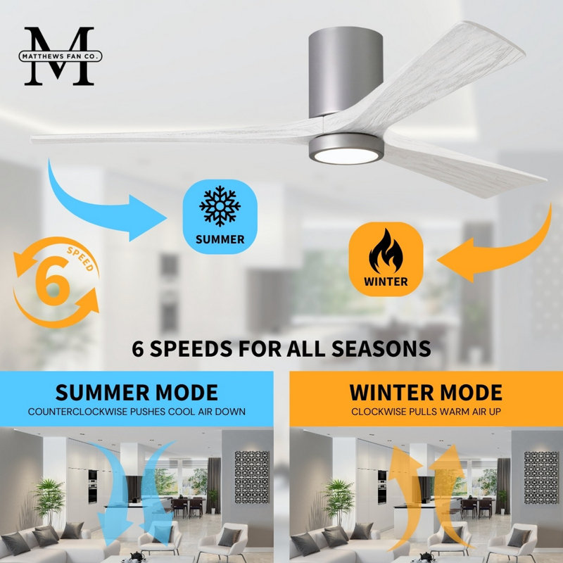 Irene 5 - Blade LED Ceiling Fan with Light Kit Included, Brushed Nickel, Matte White, 42"
