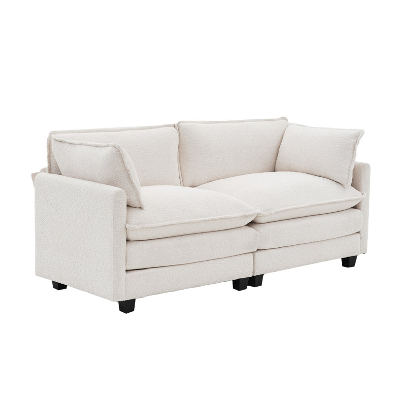 Boucle Upholstered Loveseat Sofa With Armrest, Beige