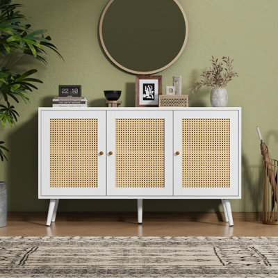 47.2" Rattan Sideboard Buffet Cabinet with 3 Doors, Boho Storage Cabinet with Adjustable Shelves, Console Table for Living Room, Dining Room, Entryway, Coffee Bar