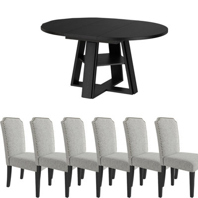 Ensemble de table et de chaises de salle à manger convertibles rondes en ovales, de 4 à 8 places.