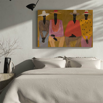 1pc Framed Canvas Wall Art Prints Poster, Africa Friend People Modern Abstract Women'S Wall Art Earthy-Toned Mid-Century Art Posters Canvas Print Painting for Living Room Bedroom Office Bathroom Dorm Home Decor, Ready To Hang