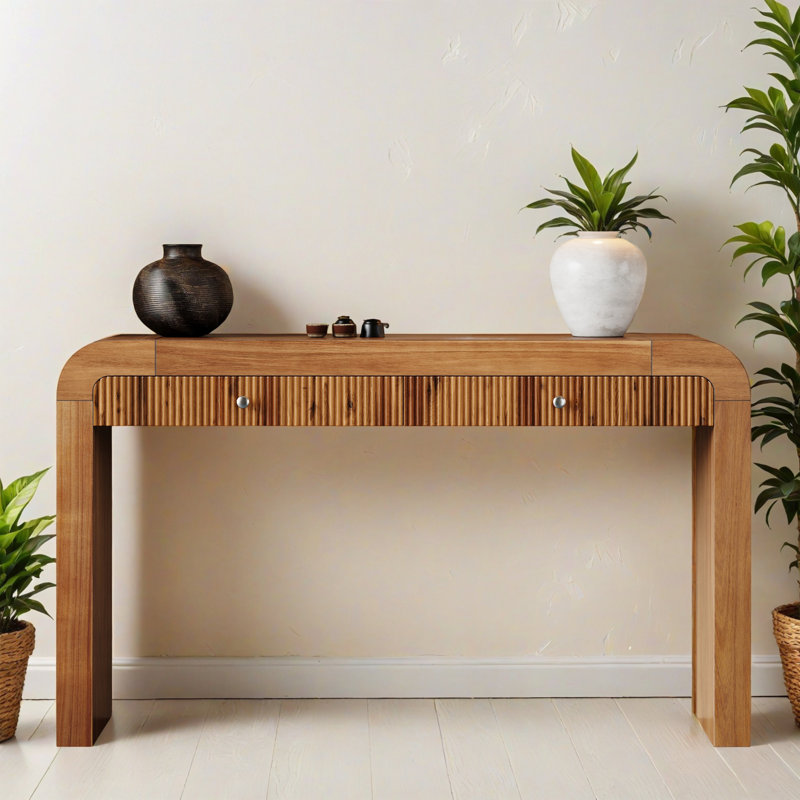 Table d'entrée en bois massif de 54,32 po, console avec 2 tiroirs, table de canapé multifonctionnelle convenant au salon et au couloir