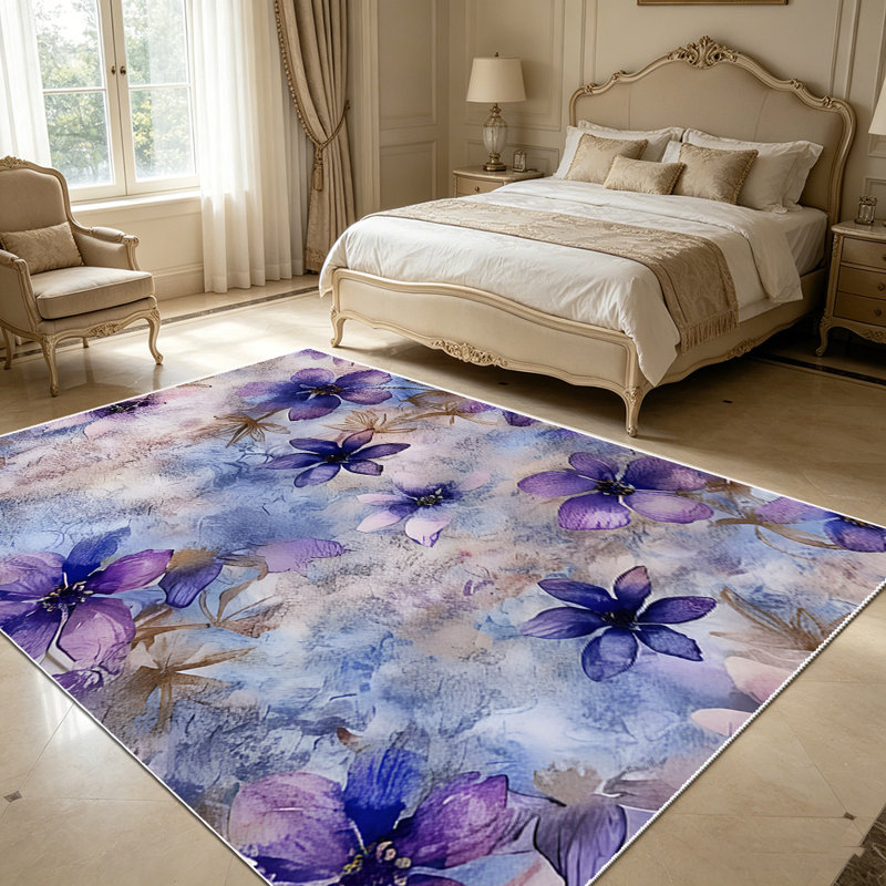 1PC Watercolor Purple Floral area rugs for Living Room, Soft and Comfortable, Suitable for all seasons, easy-to-maintain, machine washable Indoor floor mat, Under Table Farmhouse suitable for dining table, bedroom, entryway, backyard patio, kitchen,
