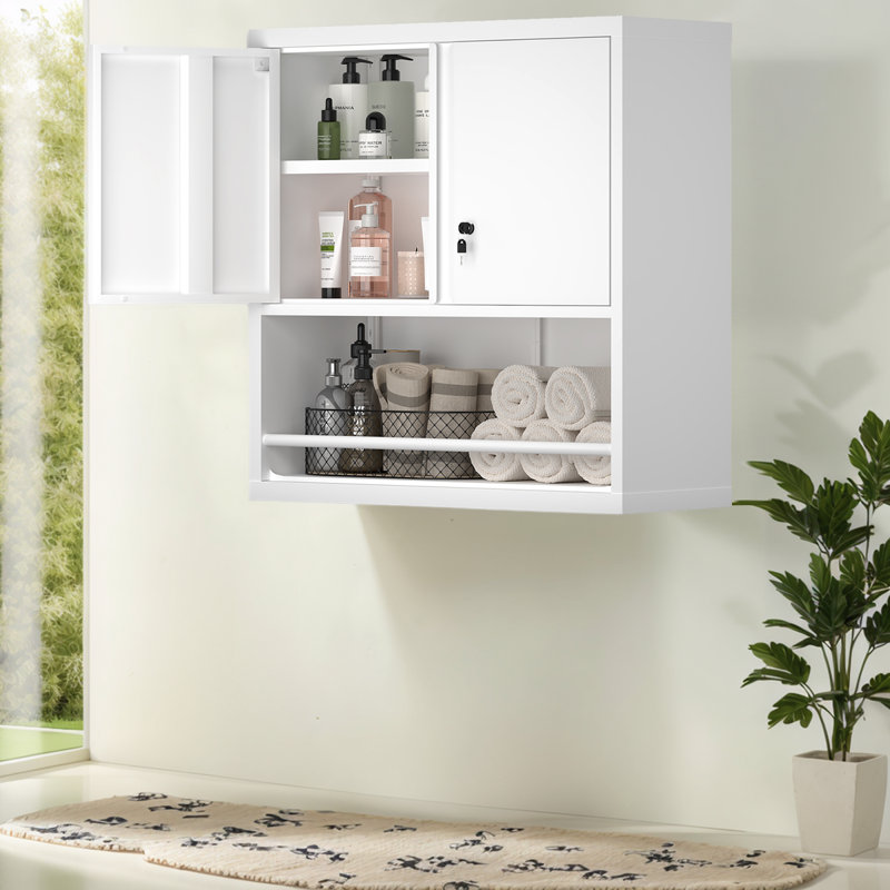 Steel Kitchen Pantry Cabinet With Lock And Open Shelf - 120LB Capacity Adjustable Metal Storage Cabinet,Wall-Mounted Organizer