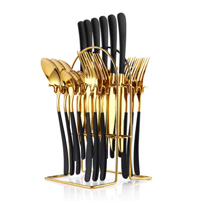24-Piece Portable Red Stainless Steel Flatware Set With Rack – Durable, Stylish, Ideal For Camping And Outdoor Dining